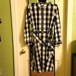 NWT J.Crew Navy Checked Shirtdress w/ Sash